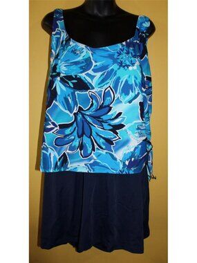 NWT Calypso Cove Navy 22W Tankini Skirt One Piece Swim Dress Suit 3x